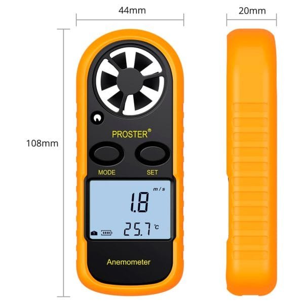 Proster Anemómetro Termómetro Digital de Pantalla LCD Medidor de Velocidad Viento - Imagen 3